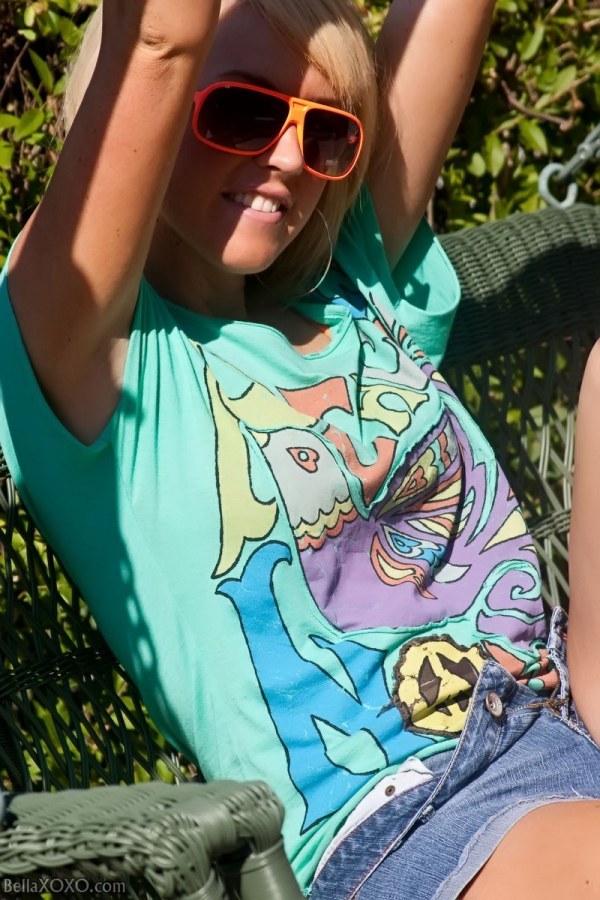Wearing just sunglasses outside
