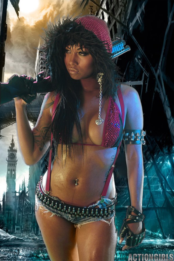 Sexy babe & toy gun