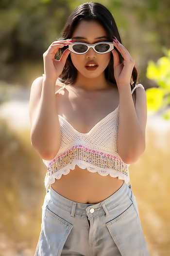 Minari In Jean Shorts Striptease On The Sandy Beach